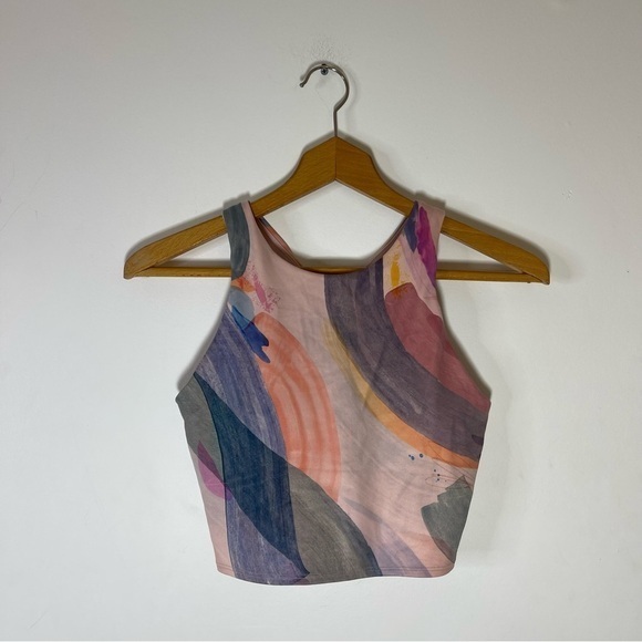 Athleta Conscious Crop Sports Bra in Orchid Pink Watercolor Print - Picture 3 of 9